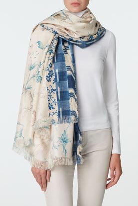 Picture of White and Blue Floral Print Scarf