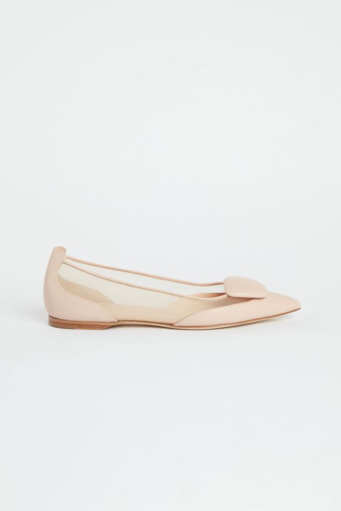 Picture of Nude Colour Leather Mesh Flats