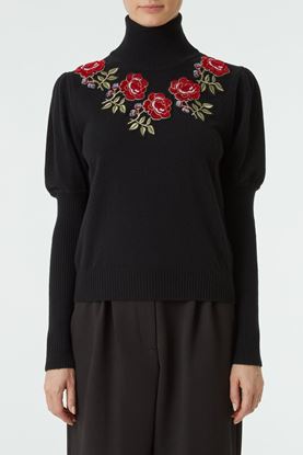 Picture of Black Rose  Embroidery Turtleneck Sweater