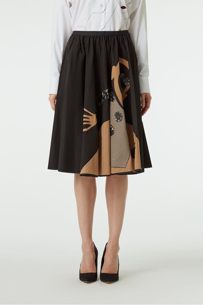 Picture of Black Abstract Patchwork Portrait Skirt