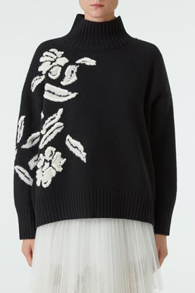 Picture of Black Flower Embroidery Turtleneck Sweater