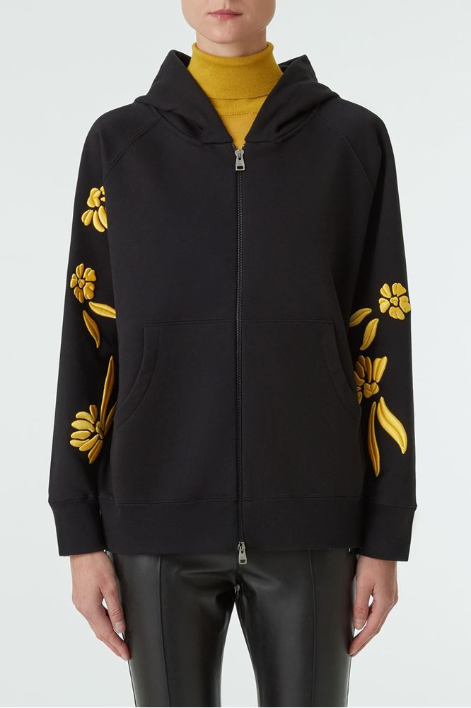 Picture of Black and Yellow Floral Embroidery Hoodie