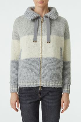 Picture of Grey and White Colour Blocking Knit Jacket