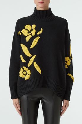 Picture of Black Flower Embroidery Turtleneck Sweater