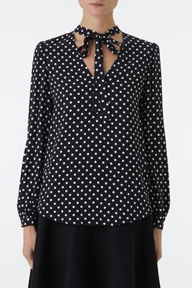 Picture of Navy Polka Dot Bow Collar Blouse 