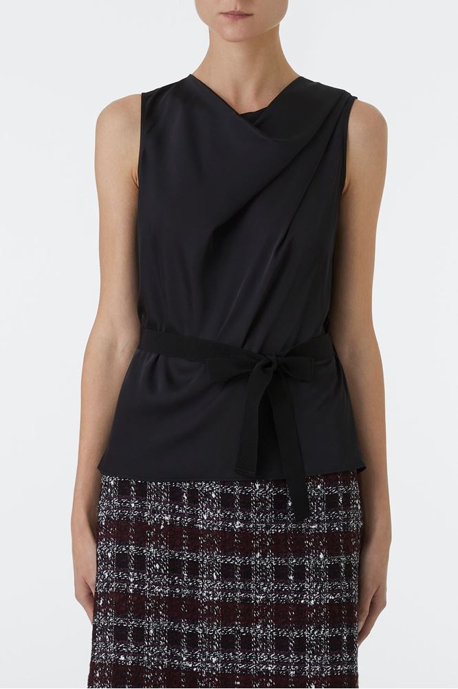 Picture of Black Bow Detail Drape Neck Top
