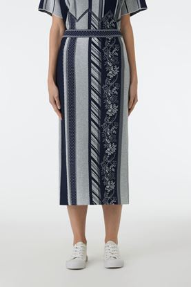 Picture of Blue and Grey Floral Print Midi Skirt