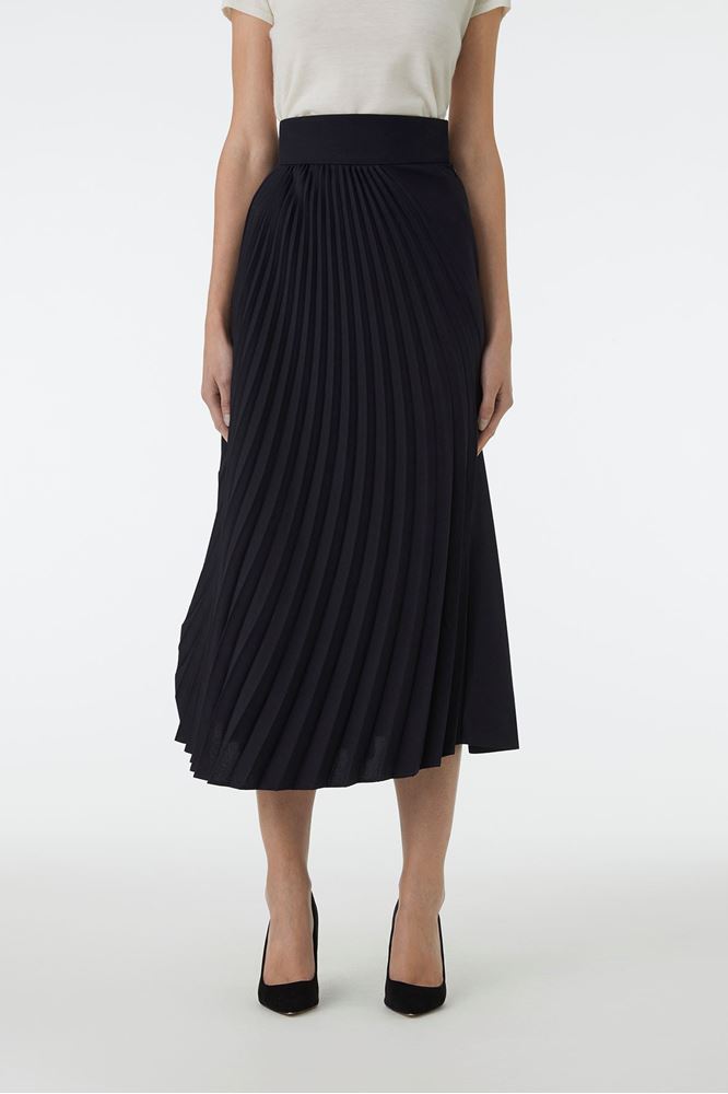 Picture of Navy Curved Pleat Midi Skirt 