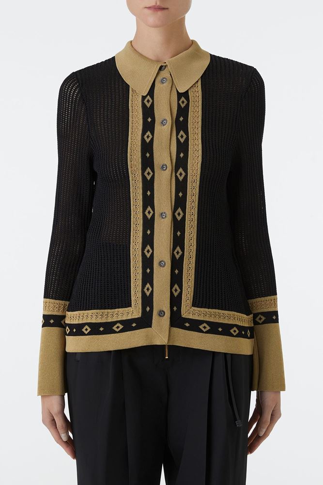 Picture of Black and Beige Shirt Collar Cardigan 