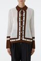 Picture of White and Brown Shirt Collar Cardigan 