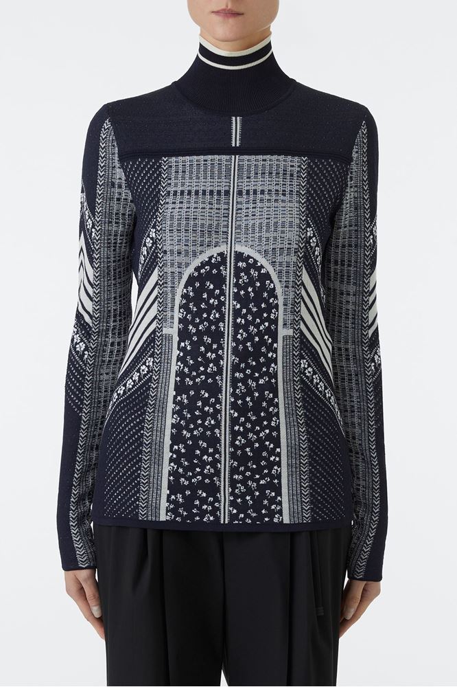 Picture of Blue and White Osmanthus Pattern Turtleneck Sweater