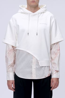 Picture of White and Pink Shirt Panel Hoodie 