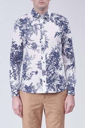 Picture of Whtie and Blue Floral Print Collar Shirt