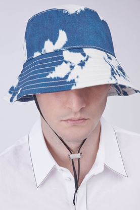 Picture of White and Blue Floral Bleach Bucket Hat 