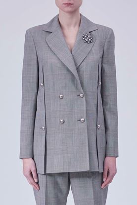 Picture of Grey Prince of Wales Check Blazer with Brooch 
