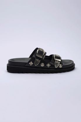 Picture of Metal Plaque Two Strap Leather Sandals 