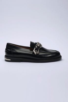 Picture of Embellished Buckle Leather Loafers