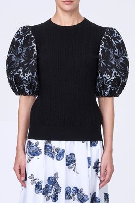 Picture of Puffy Lace-Sleeve Pullover In Cable Bodice