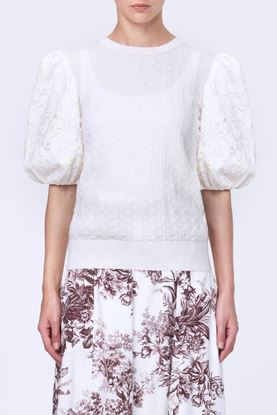 Picture of Puffy Lace-Sleeve Pullover In Cable Bodice