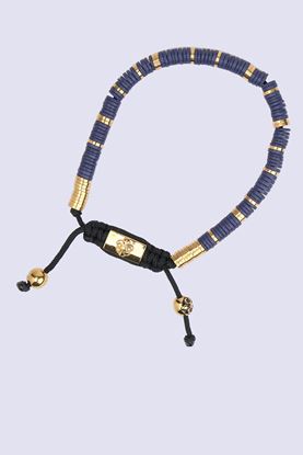 Picture of Men's Beaded Bracelet With Navy Blue And Gold Disc Beads