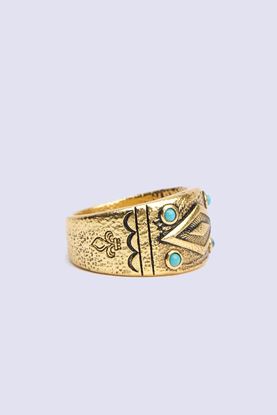 Picture of Men's Engraved Vintage Gold Ring With Turquoise
